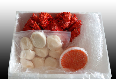 花咲かに1尾・いくら醤油漬け100g・ほたて貝柱200g A-70033