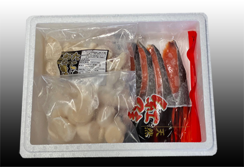 ＜12月21日決済分まで年内配送＞たこ唐揚げ250g×1P、ほたて貝柱200g×1P、甘塩紅鮭5切×1P A-70058