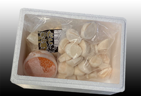 ＜12月21日決済分まで年内配送＞たこ唐揚げ250g×1P、ほたて貝柱500g、いくら醤油漬け100g×1P B-36046