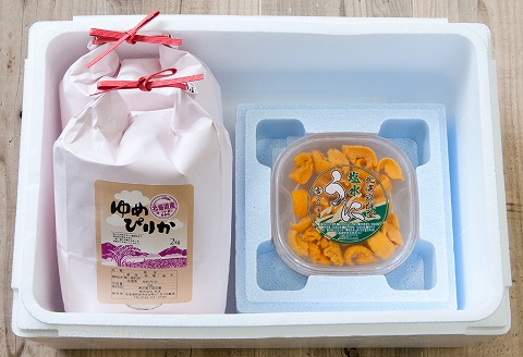 エゾバフンウニ塩水パック100g、ゆめぴりか2kg×2袋  F-65011