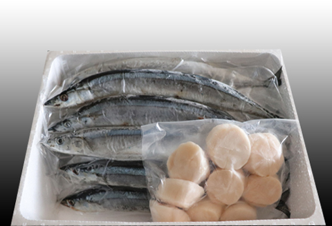 ＜12月21日決済分まで年内配送＞冷凍生さんま5尾×5P、ほたて貝柱200g×2Pセット C-30038
