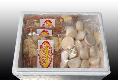 ＜12月21日決済分まで年内配送＞味付若鶏やわらか唐揚げ(ザンギ)350g×5P、ほたて貝柱500g×1P C-36050