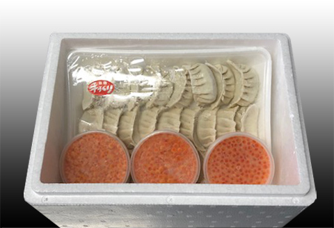 ＜12月21日決済分まで年内配送＞餃子25個×2P、いくら醤油漬け100g×3Ｐ C-76014
