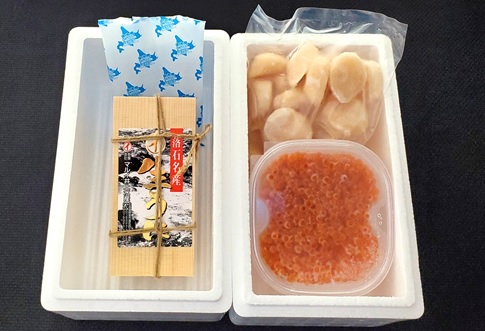 ＜12月10日決済分まで年内配送＞エゾバフンウニ140g×1折、いくら醤油漬け150g×1P、お刺身ホタテ貝柱500g×1P[11月上旬以降発送] E-53002