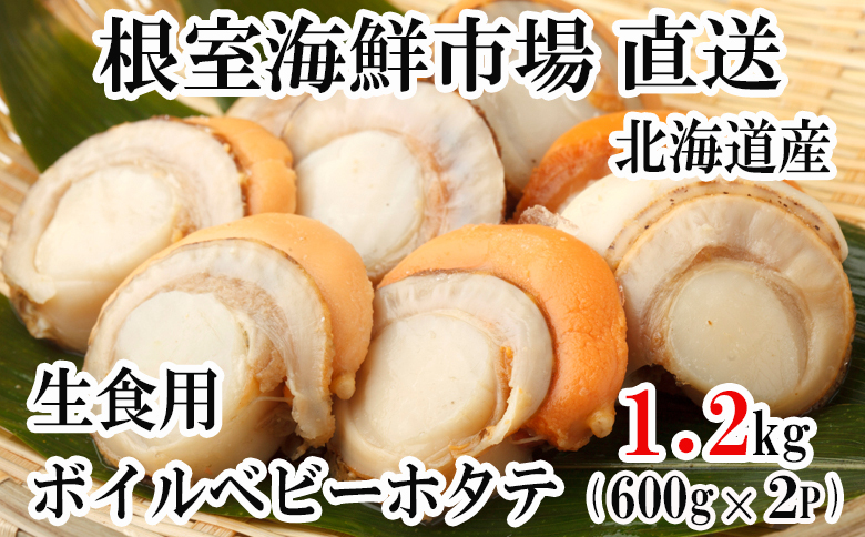 ＼漁業者応援品／ボイルベビーほたて(生食用)600g(60～120玉)×2P A-11115