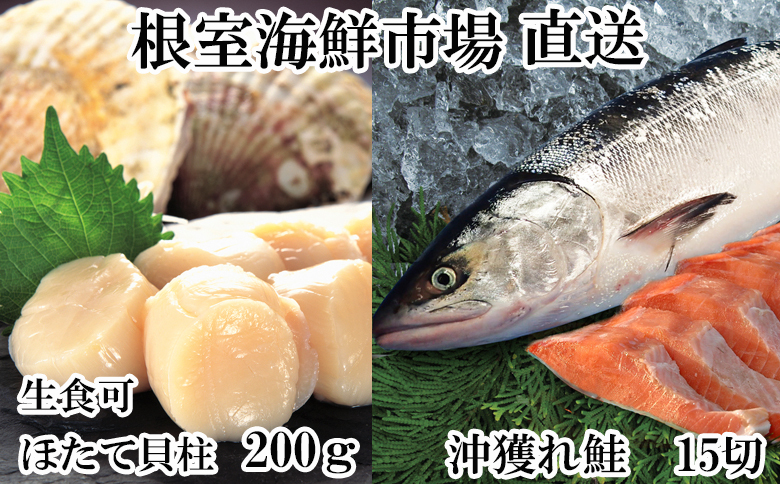 ＜計約950g＞ほたて貝柱200g、沖獲れ鮭5切×3P(約750g) A-14164