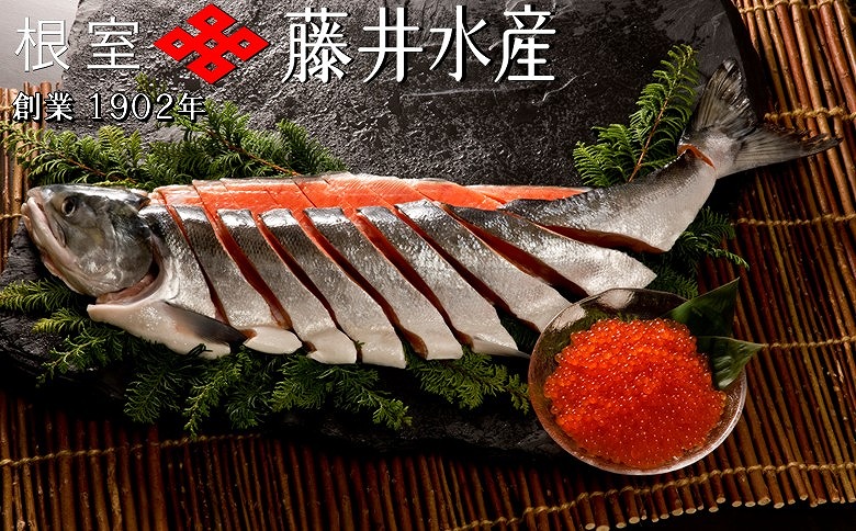 ＜12月21日決済分まで年内配送＞【北海道根室産】＜鮭匠ふじい＞秋鮭新巻鮭1.3kg・いくら50g×1P A-42072