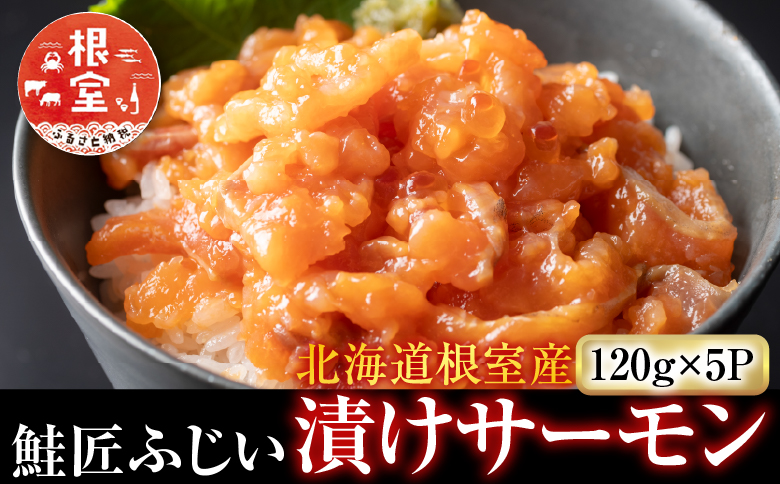 ＜12月21日決済分まで年内配送＞【北海道根室産】＜鮭匠ふじい＞漬けサーモン120g×5P A-42096