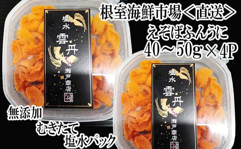 根室海鮮市場＜直送＞無添加むきたてエゾバフンウニ(赤系)塩水パック40～50g×4P[2026年1月中旬以降発送] B-28094