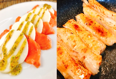 ＜12月14日決済分まで年内配送＞スモークサーモンカプレーゼ1～2P(計200g)＆塩サーモンハラス220g×6P A-09126