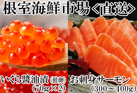 ＜12月10日決済分まで年内配送＞いくら醤油漬け70g×2P・刺身用トラウトサーモン(背)300～400g×1本 A-11209