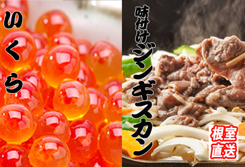 いくら醤油漬け100g×2P、味付けジンギスカン800g×1Pセット B-36034