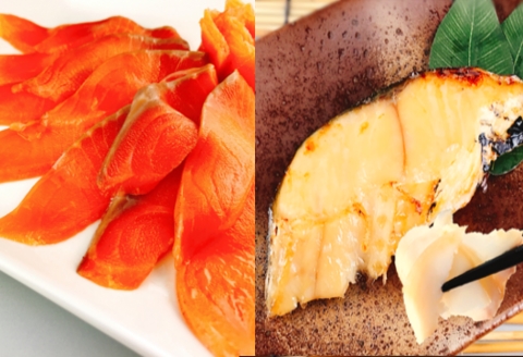スモークサーモン4～8P(計1kg)＆銀だらみりん漬け1切(約80g)×10P C-09042