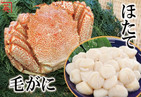 ＜12月21日決済分まで年内配送＞ボイル毛蟹600g～680g×1尾、帆立貝柱1kg C-27011