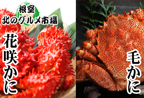 ＜12月21日決済分まで年内配送＞毛かに400g前後～550g前後×1尾、花咲かに500g前後～650g前後×1尾 C-76037