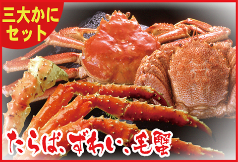 ＜12月21日決済分まで年内配送＞北海三大カニセット(たらばがに足、毛ガニ、ずわい) D-07002