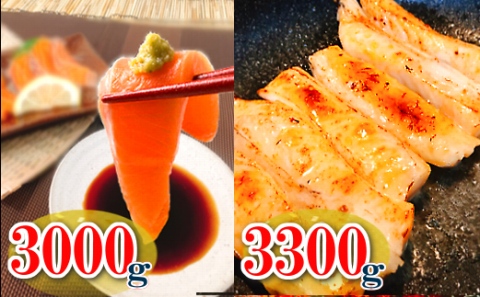 お刺身トラウトサーモン3kg＆塩サーモンハラス3.3kg D-09014