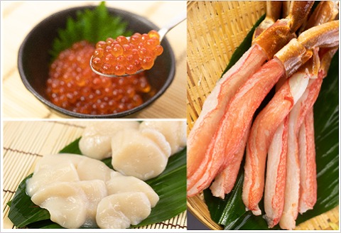 <年内配送可>本ずわい生冷足棒ポーション2袋・ほたて・醤油いくら D-66017