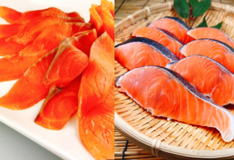 スモークサーモン12～20P(計3kg)＆塩キングサーモン切り身1切(約100g)×35P E-09008