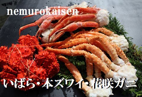 ＜12月21日決済分まで年内配送＞いばらがに・本ズワイガニ・花咲ガニの三種のカニセット(計3.0kg前後) E-57002