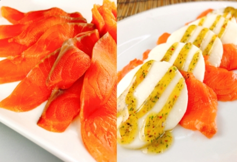 ＜12月14日決済分まで年内配送＞スモークサーモン4～8P(計1kg)＆スモークサーモンカプレーゼ5～8P(計1kg) F-09012