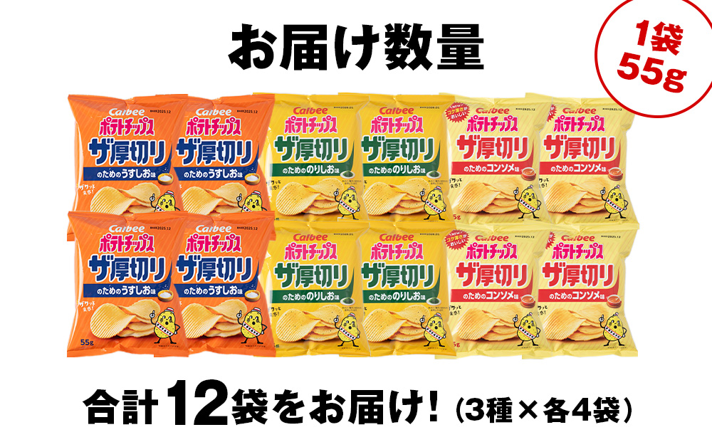 ザ厚切りのための ３種セット うすしお・コンソメ・のりしお 各4袋 カルビー ポテトチップス 《千歳工場製造》