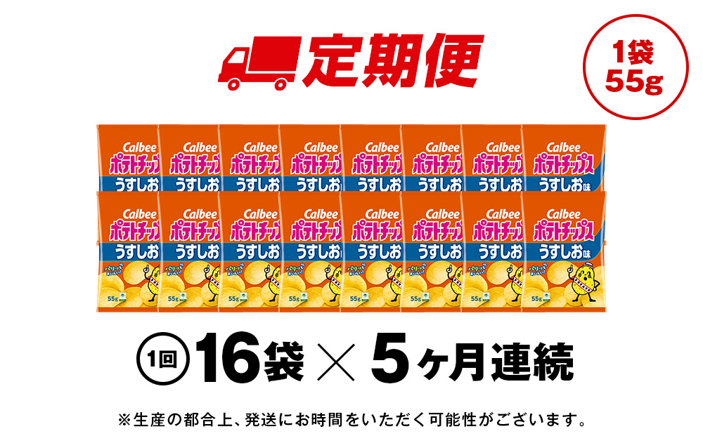 【定期便5カ月】カルビーポテトチップス＜うすしお＞16袋入×1箱《千歳工場製造》
