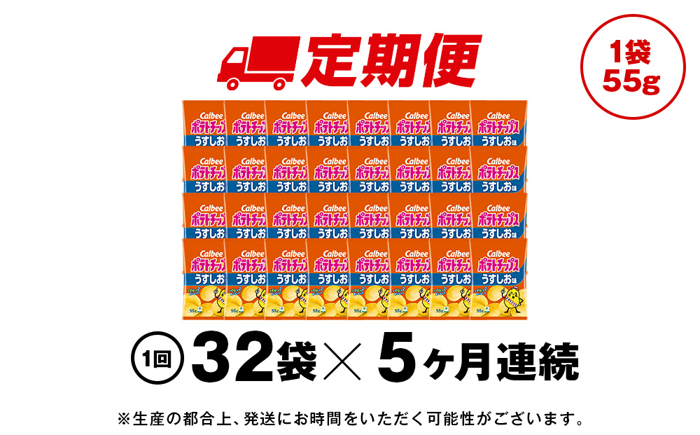 【定期便5カ月】カルビーポテトチップス＜うすしお＞16袋入×2箱《千歳工場製造》