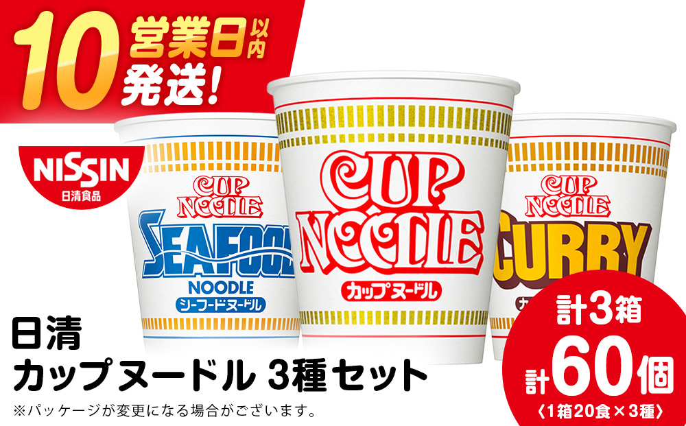 10営業日以内発送 日清ヌードル3種セット 各1箱（20食）合計3箱