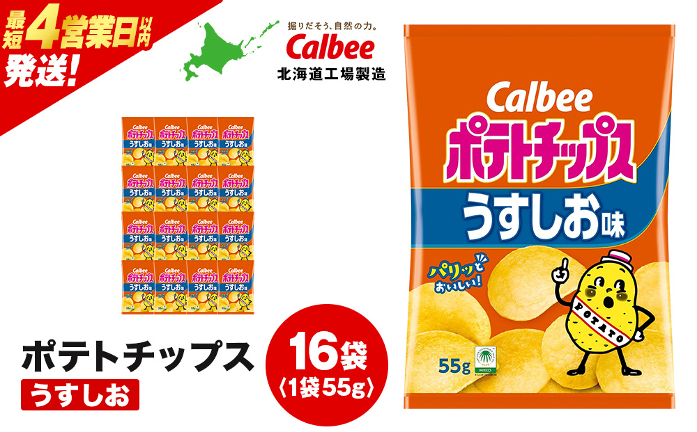 カルビーポテトチップス＜うすしお＞16袋入×1箱《北海道工場製造》