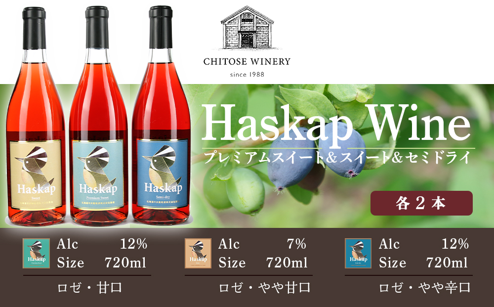 千歳ワイナリー ハスカップのワイン3種720ml×各2本
