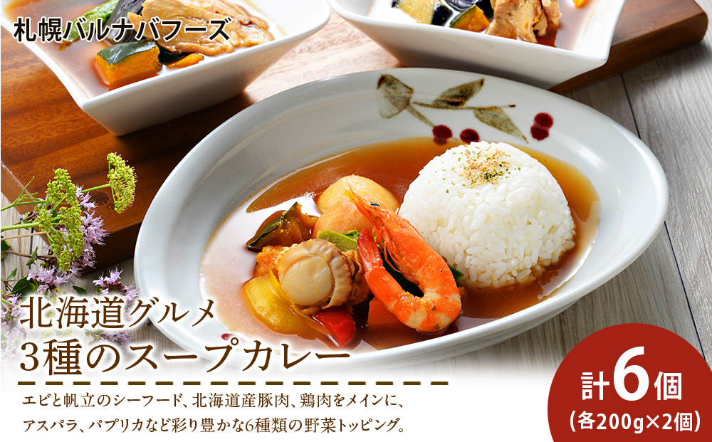 北海道グルメ 3種のスープカレー シーフード ・ チキン ・ ポーク 3種セット 各200ｇ×2【札幌バルナバフーズ】魚介 鶏肉 豚肉 千歳 北海道 バルナバ