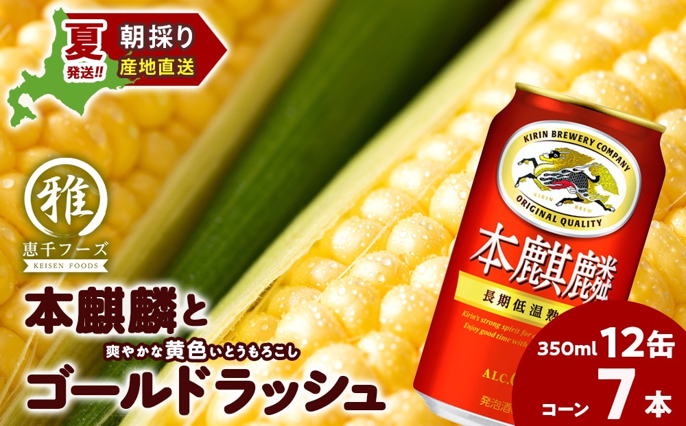 2026年夏発送 キリン本麒麟350ｍl 12缶＆黄色いとうもろこしゴールドラッシュ7本