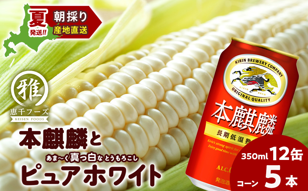2026年夏発送 キリン本麒麟350ｍl 12缶＆白いとうもろこしピュアホワイト5本