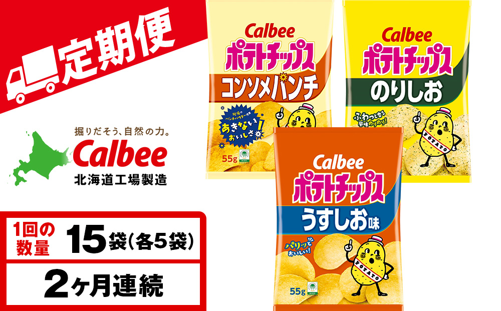 【定期便2カ月】カルビーポテトチップス 3種セット 合計15袋 《千歳工場製造》