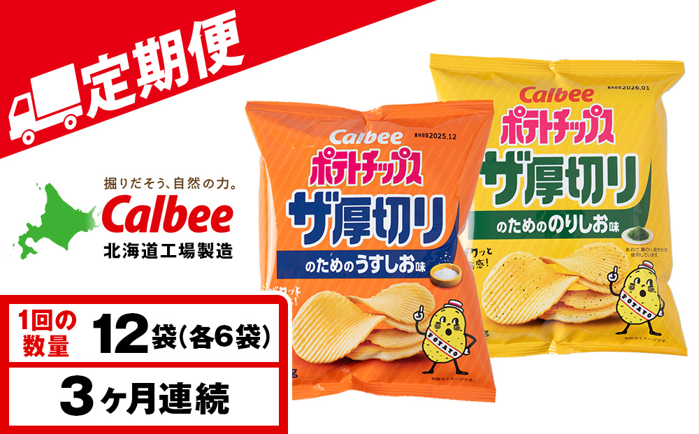 【定期便3カ月】ザ厚切りのための ２種セット うすしお・のりしお 各6袋 カルビー ポテトチップス 《千歳工場製造》