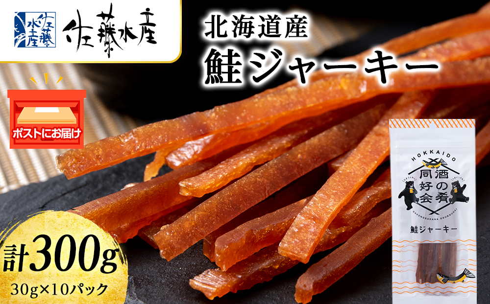 鮭ジャーキー30g 10袋 おつまみ 酒の肴 プレゼント  おやつ ビール日本酒のあてに 御祝い 細長い ジャーキー シャケ 北海道 ＜佐藤水産＞