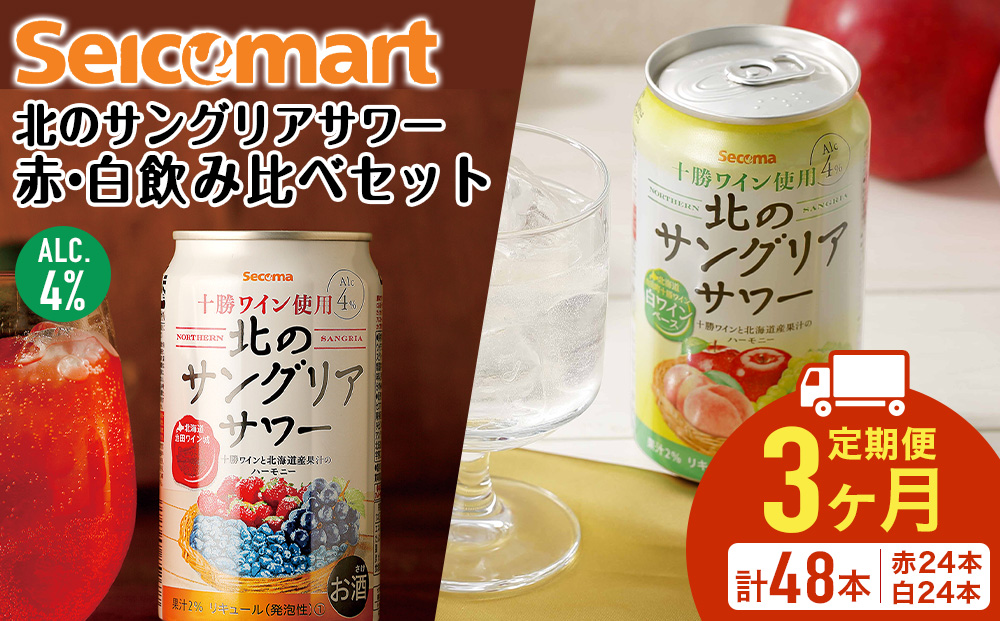 [定期便3ヶ月] 北のサングリアサワー 赤 白 飲み比べ セット 計2箱 (1箱 350ml 24本)