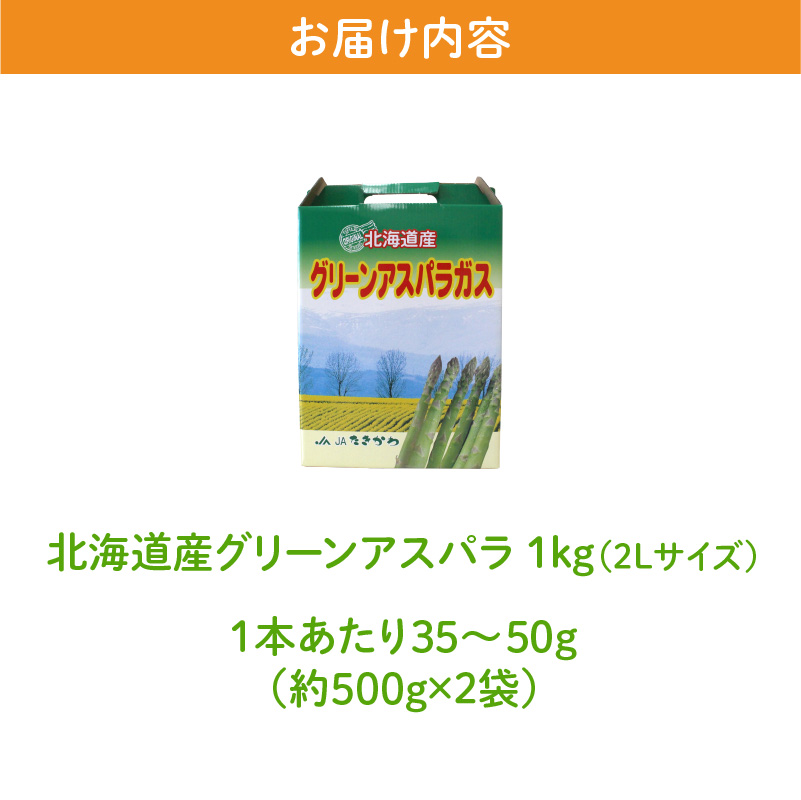 【2026年発送先行受付】北海道産グリーンアスパラ 2Lサイズ 1kg(500gx2袋) 産地直送 | 野菜 旬 とれたて お取り寄せ 小分け 保存 北海道 滝川市