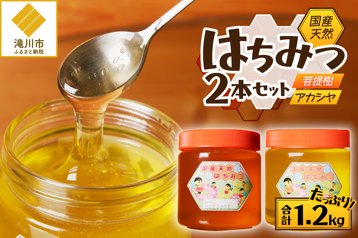2025年新蜜【北海道滝川産】高見養蜂場の純粋はちみつセット(アカシヤ&菩提樹、シナの木600g×各1本 計2本)