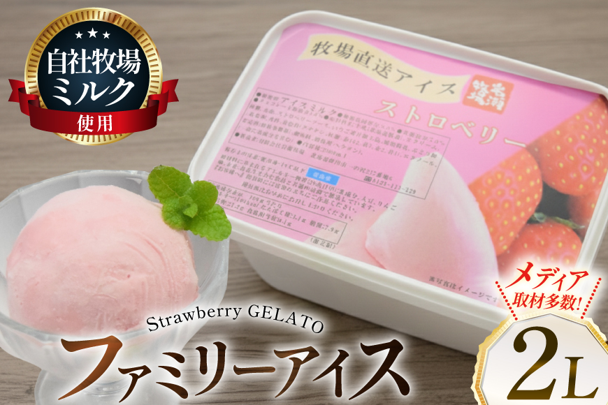 テレビで紹介！ アイス ジェラート ストロベリー 2L ファミリーサイズ ジャンボサイズ [岩瀬牧場 北海道 砂川市 12260964] 冷凍 アイスクリーム 詰め合わせ スイーツ