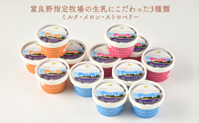 北海道富良野市 ふらの シャーベット 12個 3種×4個 (ディームファクトリー)