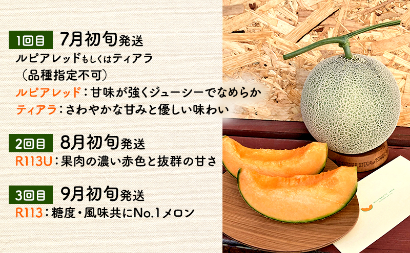 【2026年7～9月連続お届け】メロン 好き必見！ ふらの 赤肉 メロン3種 贅沢 定期便 北海道 富良野市 食べ比べ (松本農園) メロン フルーツ 果物 新鮮 甘い 贈り物 ギフト 道産 ジューシー おやつ ふらの ブランド 夏