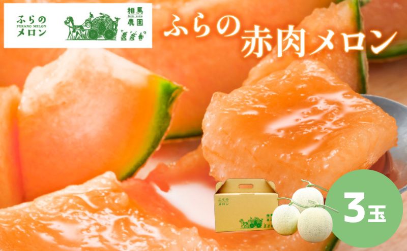 【2026年6月下旬～発送】ふらの 赤肉 メロン 3玉入 各2kg前後 北海道 富良野市 (相馬農園) メロン フルーツ 果物 新鮮 甘い 贈り物 ギフト 道産 ジューシー おやつ ふらの ブランド 夏