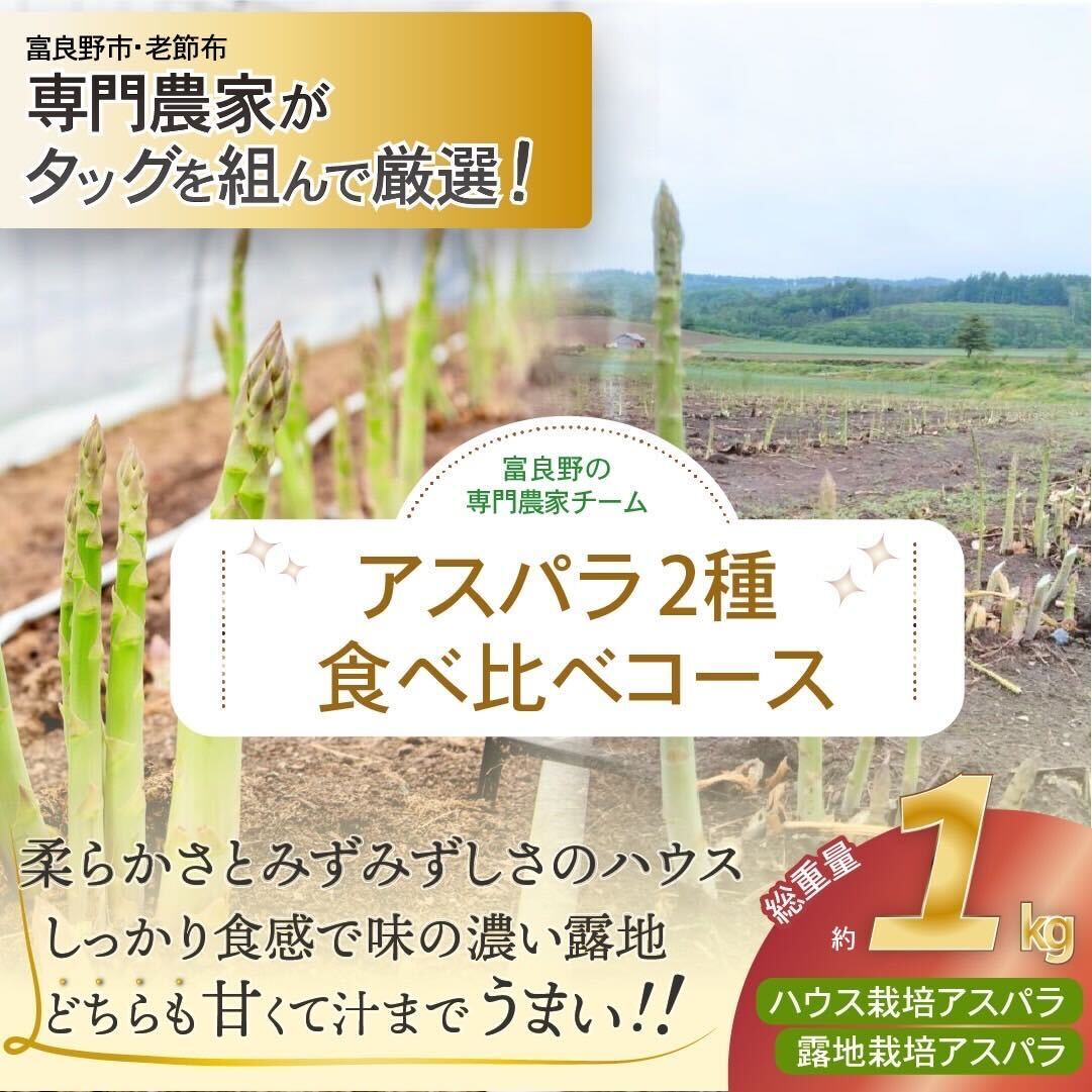 【2026年春発送】富良野産 アスパラ 食べ比べ 全2回定期便 アスパラ ハウス栽培 露地栽培 北海道 富良野市 緑アスパラ 野菜 とれたて 朝採り 食べくらべ 定期便 数量限定