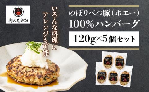 【のぼりべつ乳清豚（ホエー）】ハンバーグ120g×5個　[na-0156]