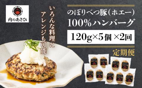 肉のあさひ 大人気！【のぼりべつ乳清豚（ホエー）】ハンバーグ120g×5個[全2回お届け]　[na-0159]
