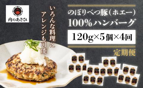 肉のあさひ 大人気！【のぼりべつ乳清豚（ホエー）】ハンバーグ120g×5個[全4回お届け]　[na-0170]