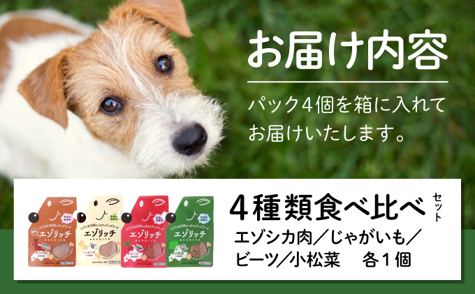 登別産エゾシカ肉のドッグフード【エゾリッチ】4種食べ比べセット　[gl-0641]