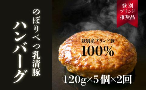 肉のあさひ 大人気！【のぼりべつ乳清豚（ホエー）】ハンバーグ120g×5個[全2回お届け]　[na-0159]